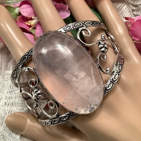 🌸 ROSE QUARTZ CUFF BRACELET BOHO CHIC BOHEMIAN CELTIC GYPSY GODDESS GEM PINK - Picture 6 of 9